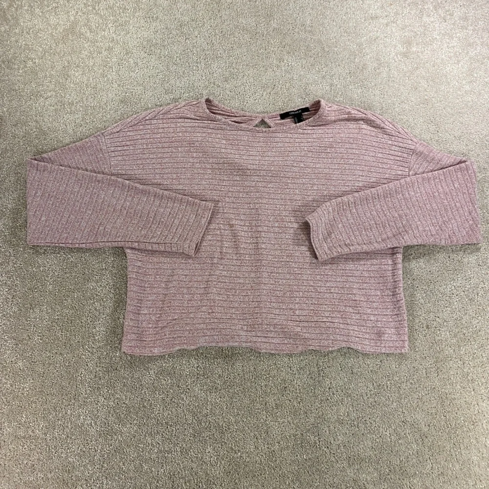 Forever 21 Knit Top Womens Small Pink Ribbed Keyhole Back Drop Shoulder